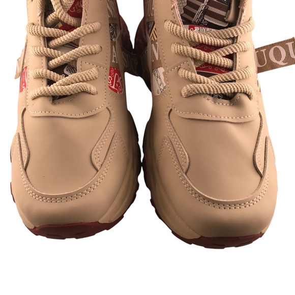 Chunky Graphic Sneakers Beige Red | Streetwear Fashion Trainers - Picture 2 of 8